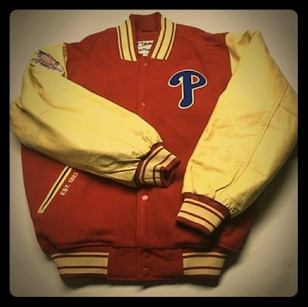 Majestic authentic phillies jacket leatherand wool